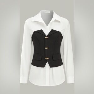 Commense Black and White Button Down Shirt